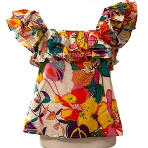 ☀️☀️⛱️ NWT entro Brand In The Tropics Print Ruffle Top Size Medium